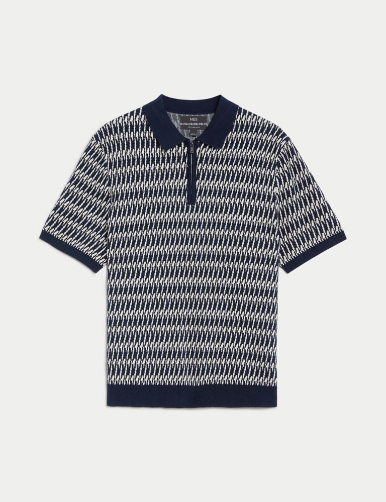 Cotton Rich Zip Up Knitted Polo Shirt 3 of 8