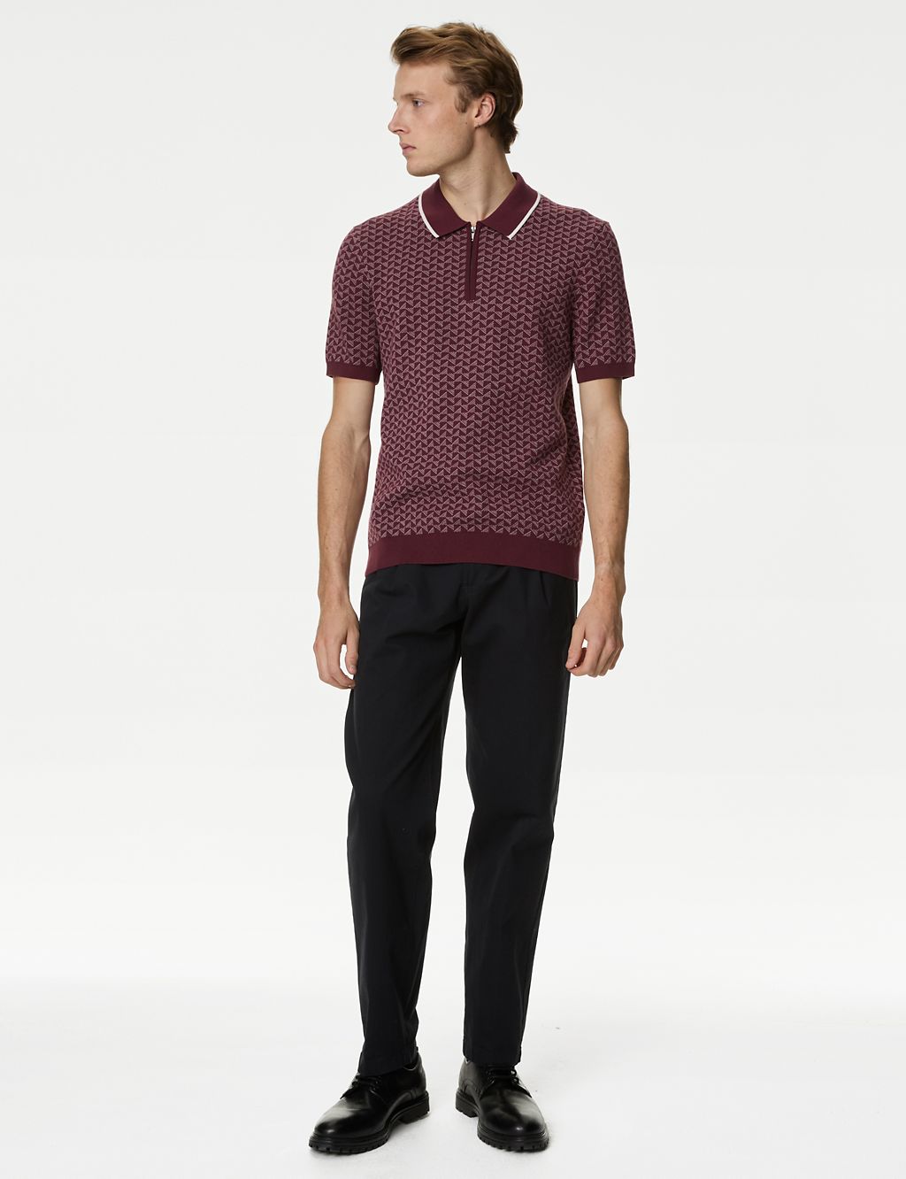 Cotton Rich Zip Up Knitted Polo Shirt 2 of 5