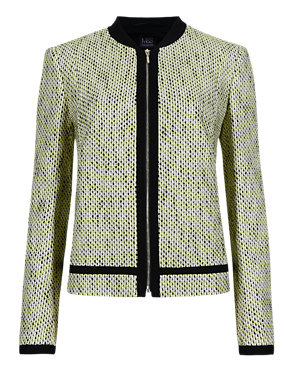 Cotton Rich Zipped Front Tweed Jacket Image 2 of 4