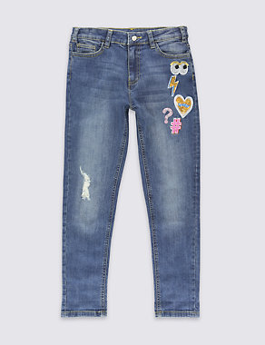 Cotton Rich with Stretch Embroidered Badge Jeans (5-14 Years) Image 2 of 3