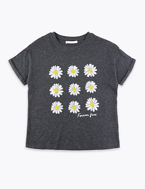 Cotton Sequin Daisy T-Shirt (6-16 Yrs) Image 2 of 4