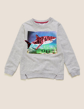 Cotton Shark Reversible Sequin Sweat (2-7 Yrs) Image 2 of 5