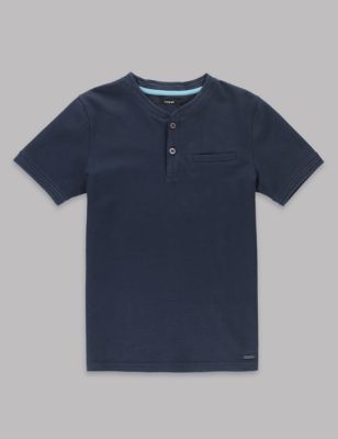 Cotton Smart Granddad Collar T-Shirt with Stretch (5-14 Years) Image 2 of 3