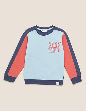 Cotton Stay Wild Slogan Sweatshirt (2-7 Yrs) Image 2 of 4