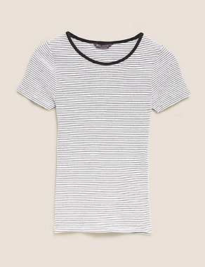 Cotton Striped Crew Neck Fitted T-Shirt Image 2 of 4