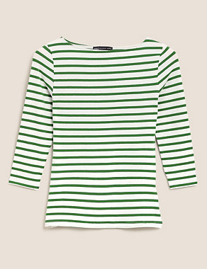 Cotton Striped Fitted 3/4 Sleeve Top Image 2 of 5