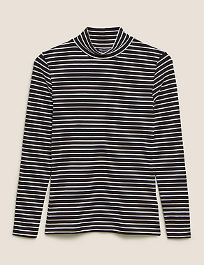 Cotton Striped Funnel Neck Fitted Top Image 2 of 5