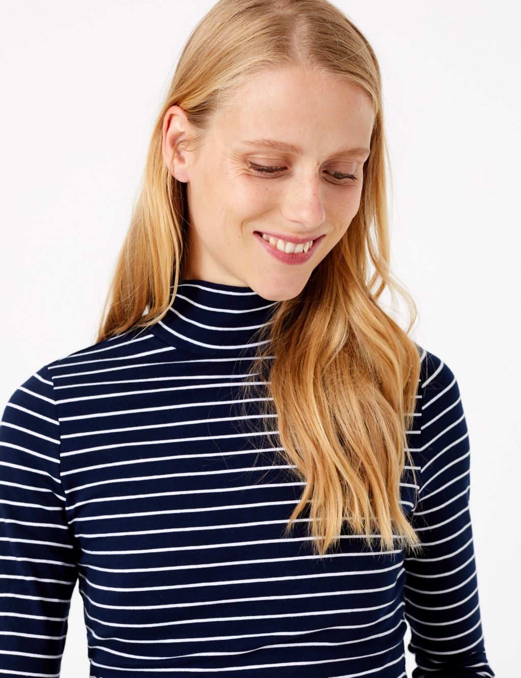 Cotton Striped Funnel Neck Fitted Top | M&S Collection | M&S