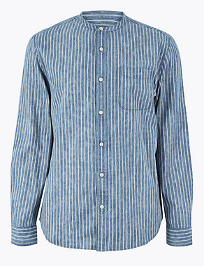 Cotton Striped Grandad Shirt Image 2 of 4