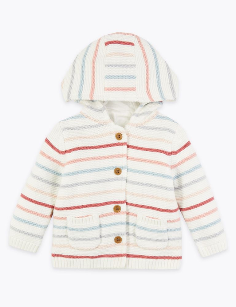 Cotton Striped Hooded Cardigan 1 of 3