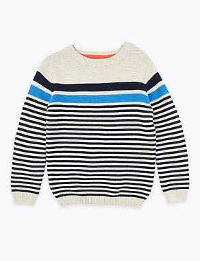 Cotton Striped Knitted Jumper (2-7 Yrs) Image 2 of 4