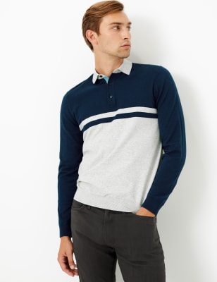 m&s long sleeve polo shirt