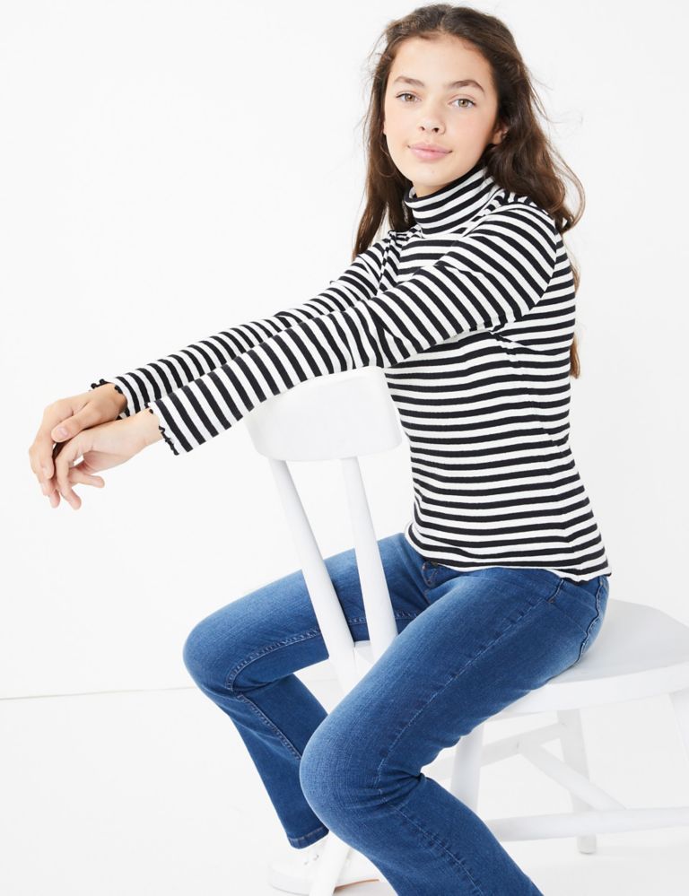 Cotton Striped Roll Neck Top (3-16 Years) 1 of 4