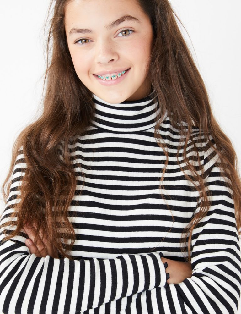 Cotton Striped Roll Neck Top (3-16 Years) 3 of 4