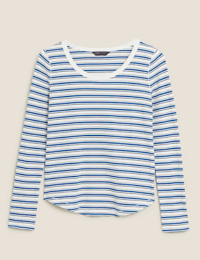 Cotton Striped Scoop Neck Top Image 2 of 6
