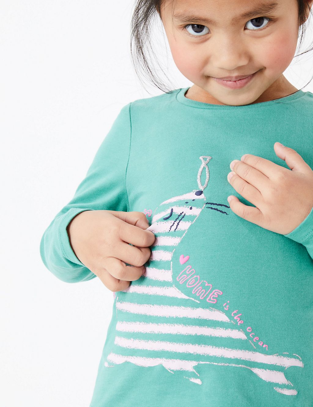 Cotton Striped Sea Lion Print Top (2-7 Years) 2 of 4