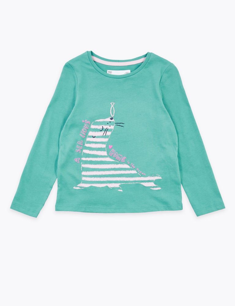 Cotton Striped Sea Lion Print Top (2-7 Years) 2 of 4