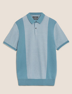 Cotton Textured Knitted Polo Shirt Image 2 of 4