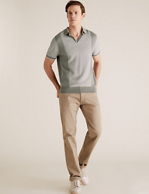 Cotton Textured Knitted Polo Shirt Image 2 of 5