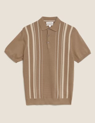 Cotton Textured Striped Knitted Polo Shirt | Autograph | M&S