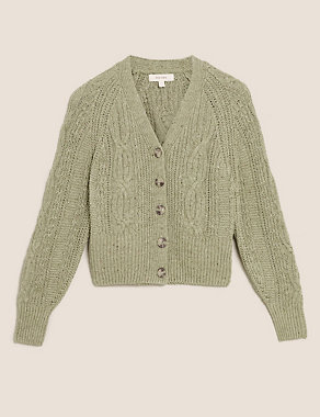 Cotton Textured V-Neck Cropped Cardigan Image 2 of 7