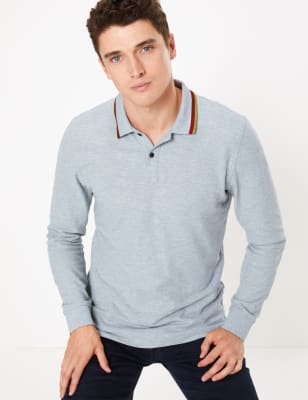 m&s long sleeve polo shirt