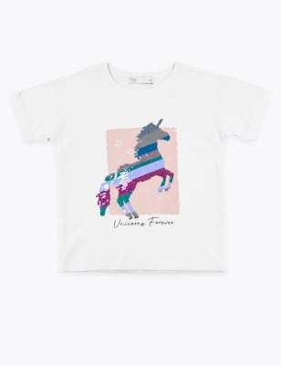 Cotton Unicorn Sequin T Shirt 3 16 Years M S
