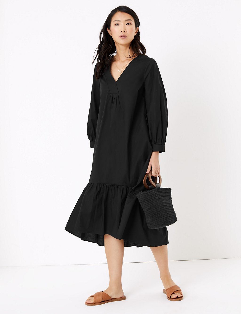 Cotton V-Neck Midi Tiered Dress | M&S Collection | M&S