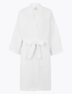 Long white waffle dressing gown sale