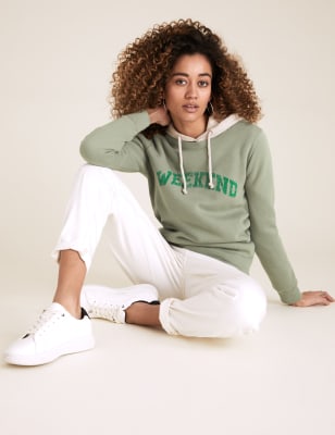 Cotton Weekend Slogan Crew Neck Sweatshirt M S Collection M S