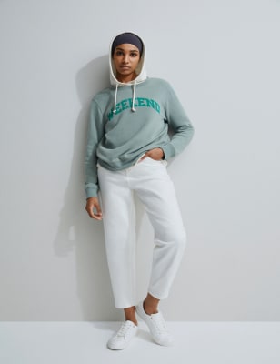 Cotton Weekend Slogan Crew Neck Sweatshirt, M&S Collection