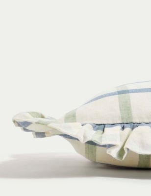 Cotton with Linen Checked Bolster Cushion Image 2 of 8