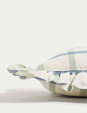 Cotton with Linen Checked Bolster Cushion Image 2 of 7