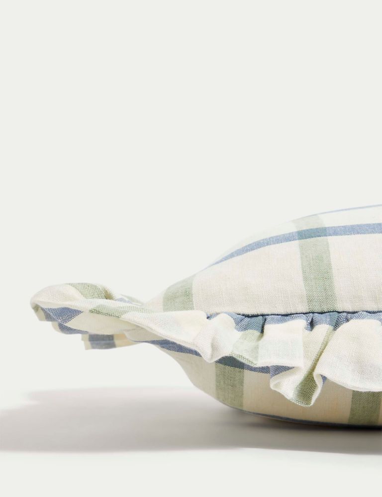 Cotton with Linen Checked Bolster Cushion 3 of 7