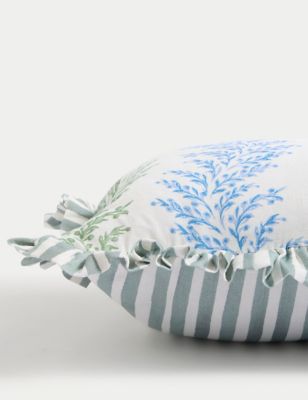 Cotton with Linen Leaf & Striped Bolster Cushion Image 2 of 7