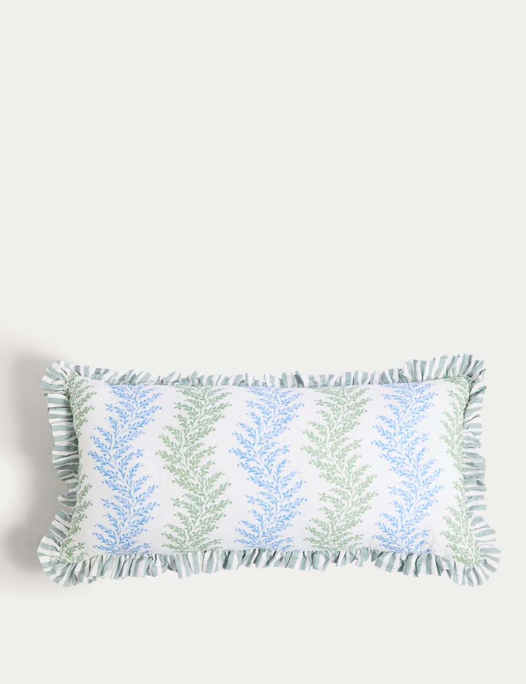 Cotton with Linen Leaf & Striped Bolster Cushion 2 of 6