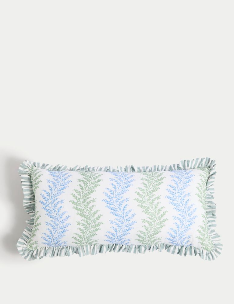 Cotton with Linen Leaf & Striped Bolster Cushion 1 of 6