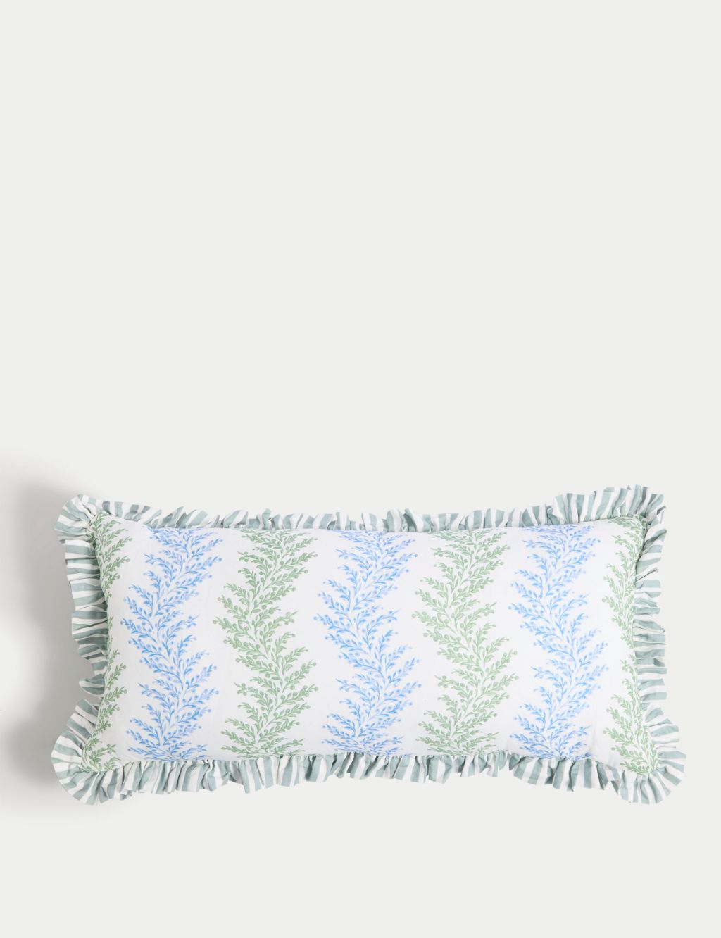 Cotton with Linen Leaf & Striped Bolster Cushion 2 of 7