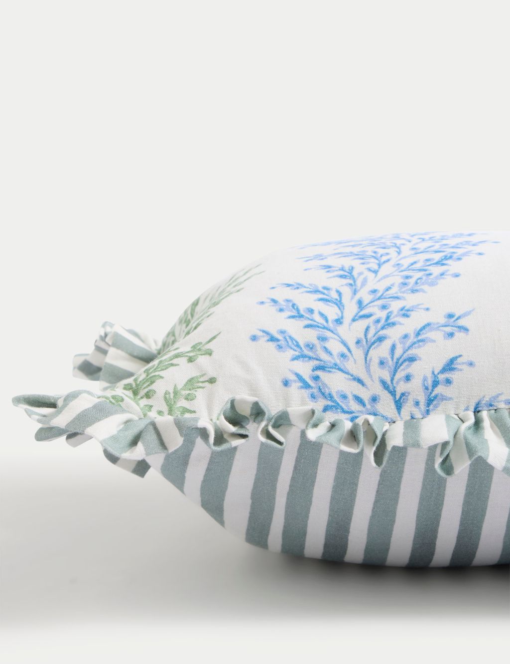 Cotton with Linen Leaf & Striped Bolster Cushion 1 of 7