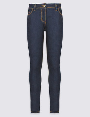 Cotton with Stretch Dark Rinse Skinny Jeans (5-14 Years) Image 2 of 4