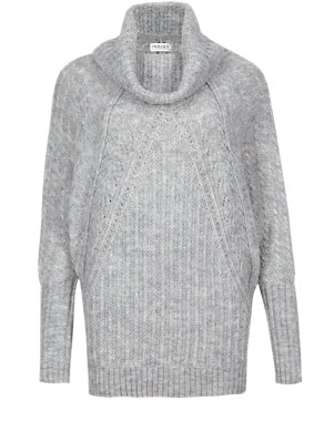 Cowl Neck Cable Knit Jumper with Wool Image 2 of 4