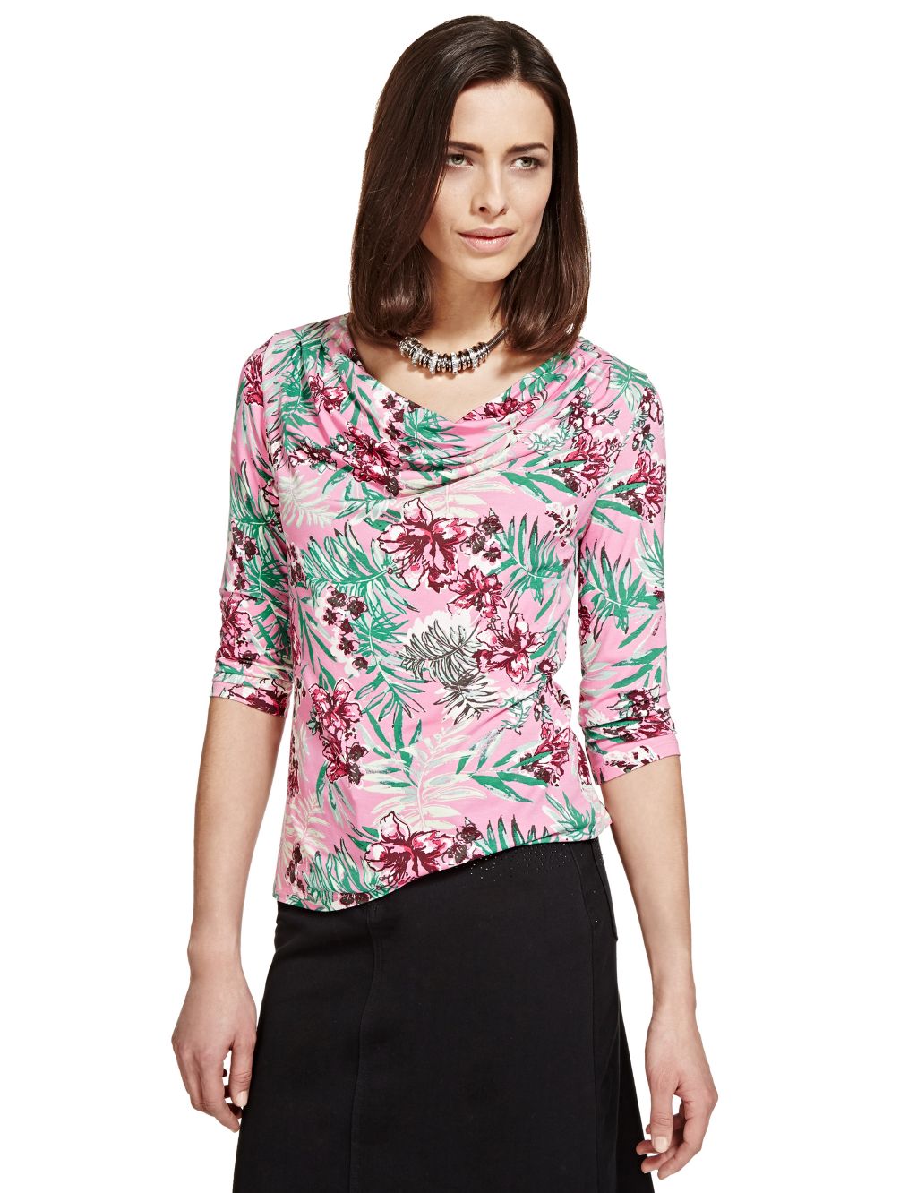 Cowl Neck Palm Print Top 3 of 3