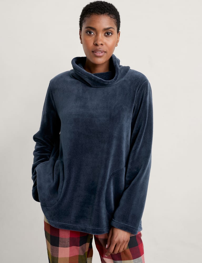 Striped geometric cowl neck sweatshirt hotsell