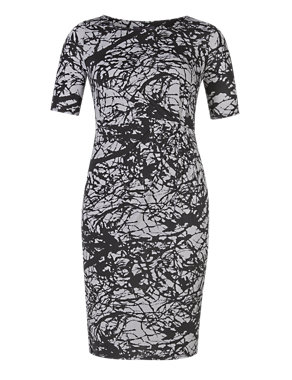 Crackle Print Drape Front Shift Dress in Shorter & Longer Lengths Image 2 of 4