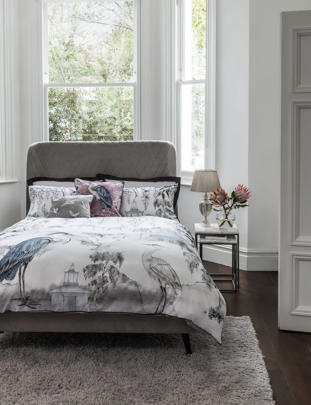 Crane Embroidered Bolster Cushion M S Collection M S