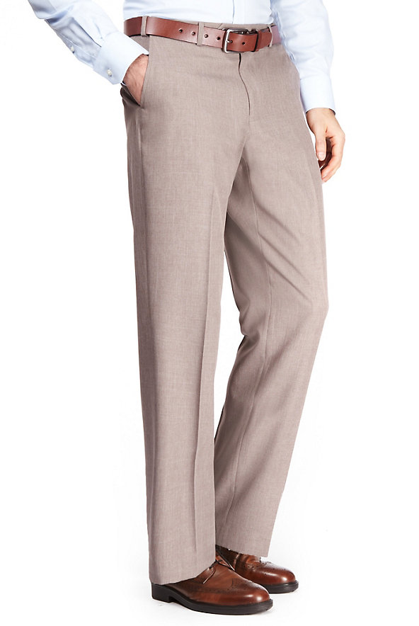 Crease Resistant Active Waistband Flat Front Trousers Image 1 of 2