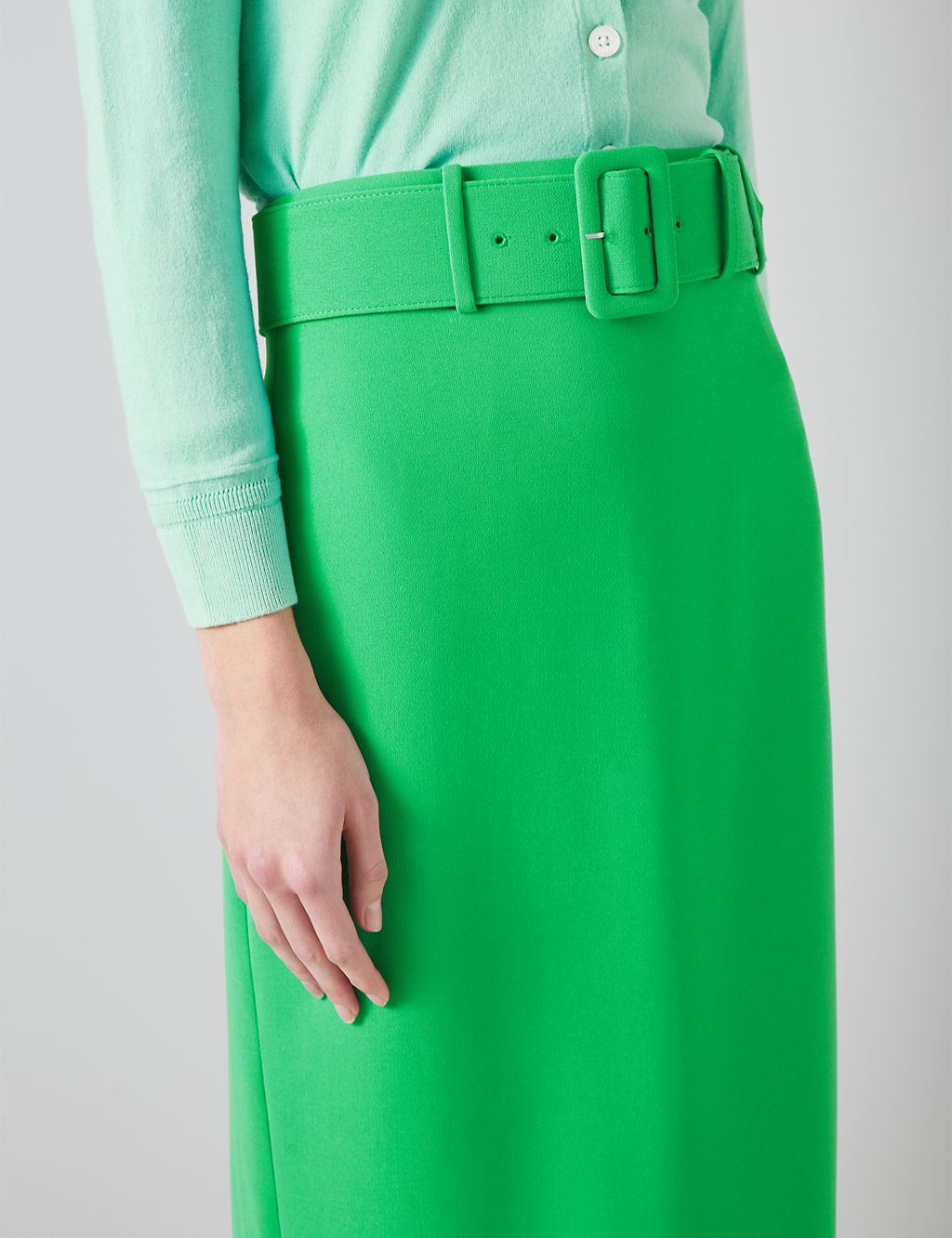Crepe Belted Midi Pencil Skirt 2 of 4