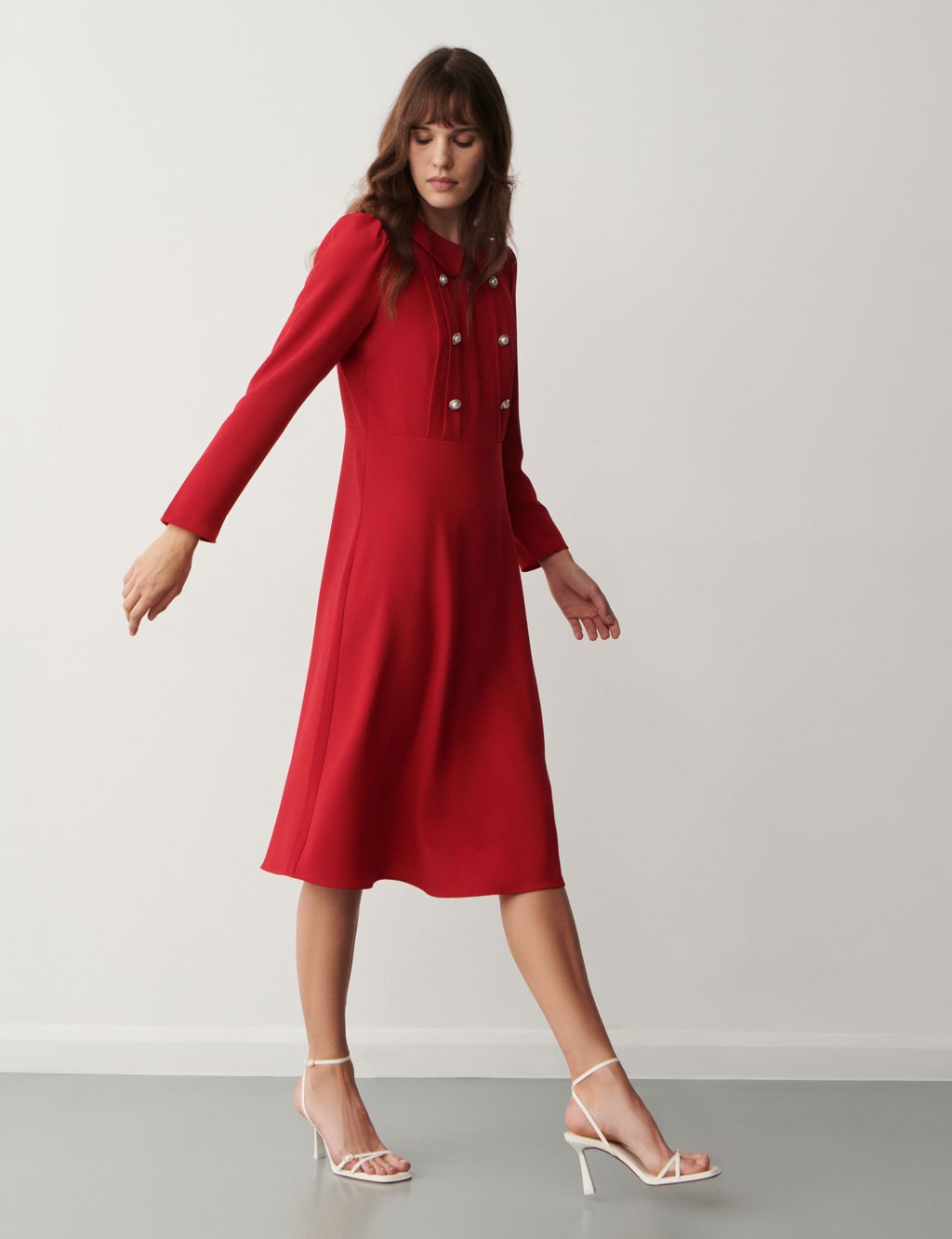 Crepe Button Detail Midi Tailored Dress 4 of 4