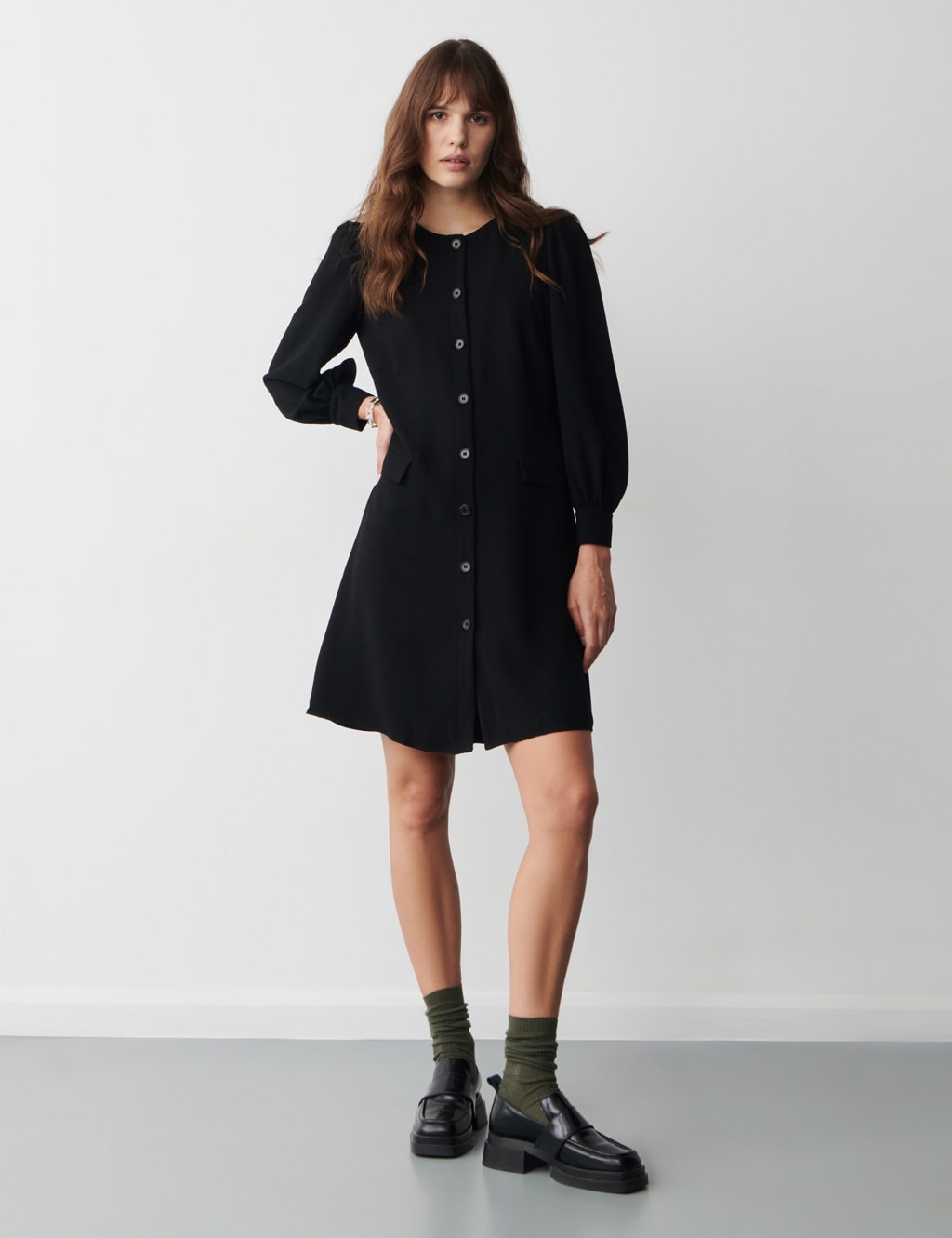 Black button skater dress best sale