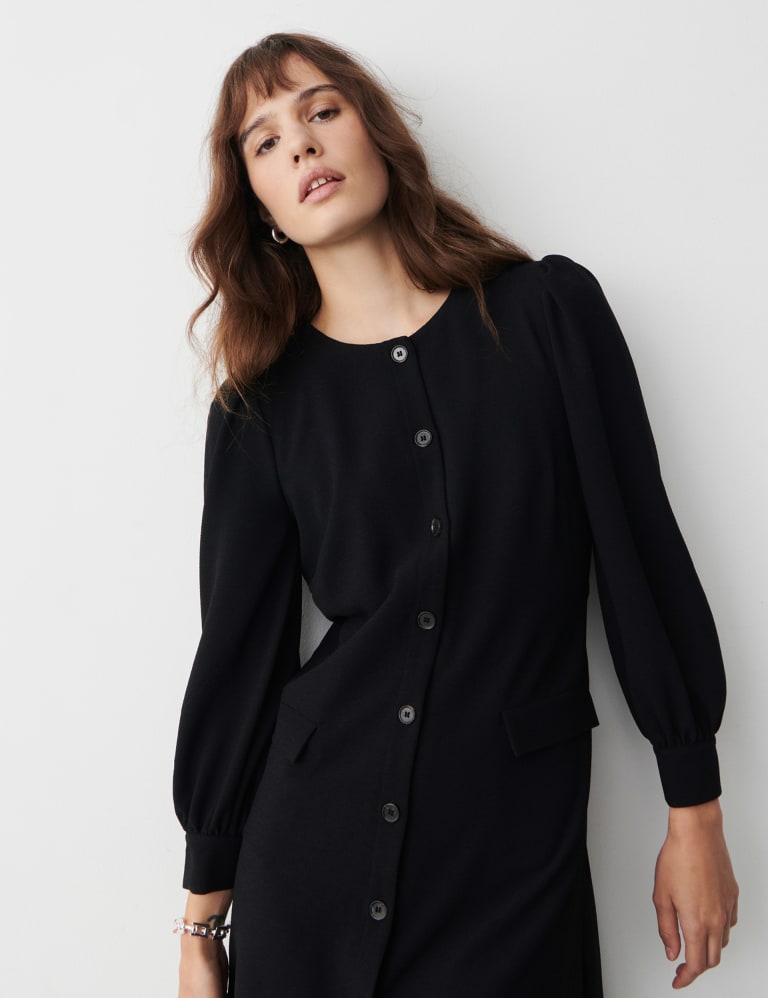 White button down faux discount pearl skater shirt dress